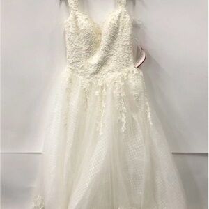 Wedding dress lace sequins beads tags and sweetheart neckline